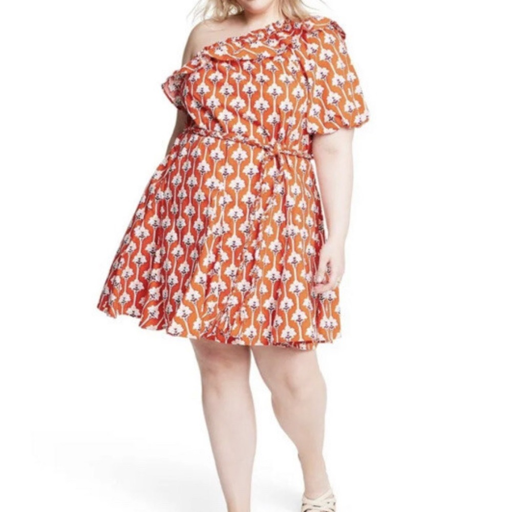 Rhode Orange Floral One-Shoulder Dress